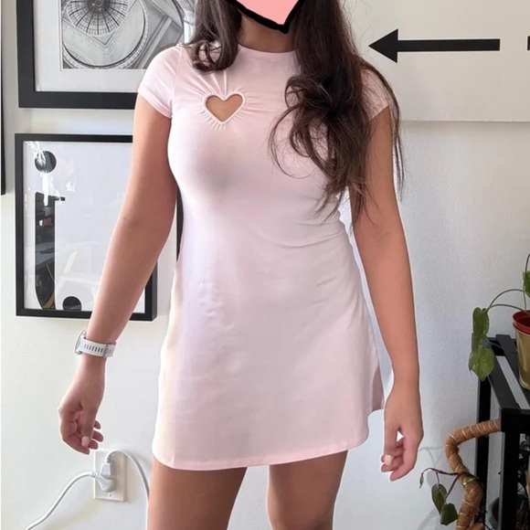 SKIMS Heart Cotton Jersey TShirt Mini Dress in Cherry Blossom L - Picture 2 of 9
